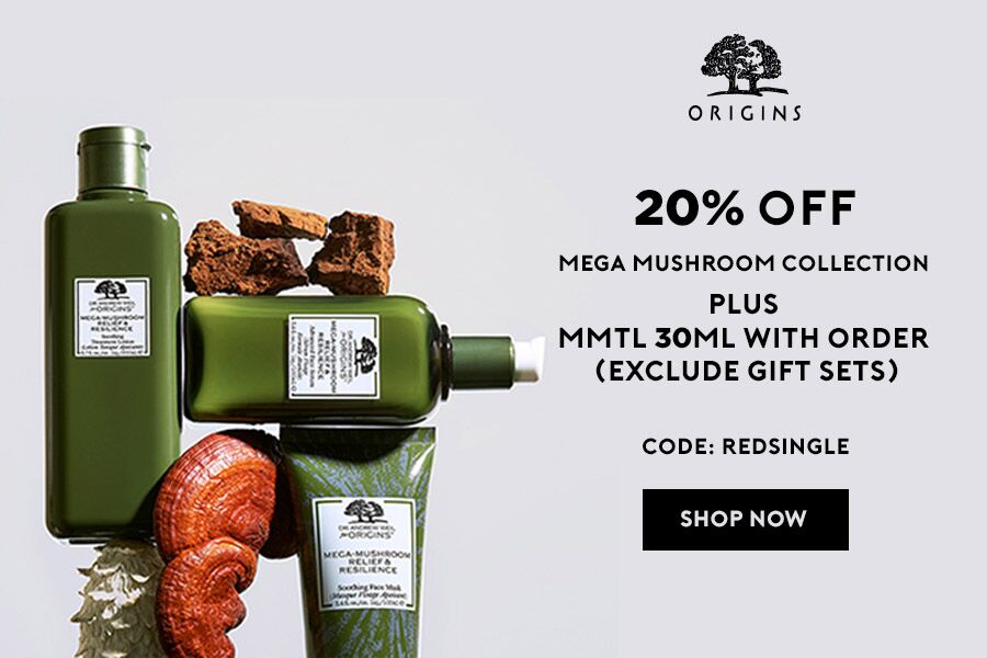 Origins悦木之源 | 双十一菌菇系列独家8折+每单送一瓶菌菇水小样!