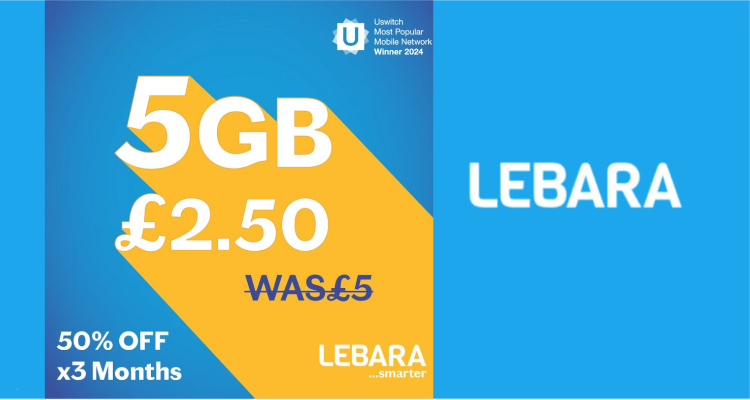 Lebara💥半价£2.5/月5GB！无合约全球能用！薅羊毛/短途欧洲游必备