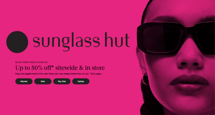 Sunglass Hut黑五🩷大牌墨镜5折起！大量半价！！£64收雷朋墨镜！£58收Oakley雪镜