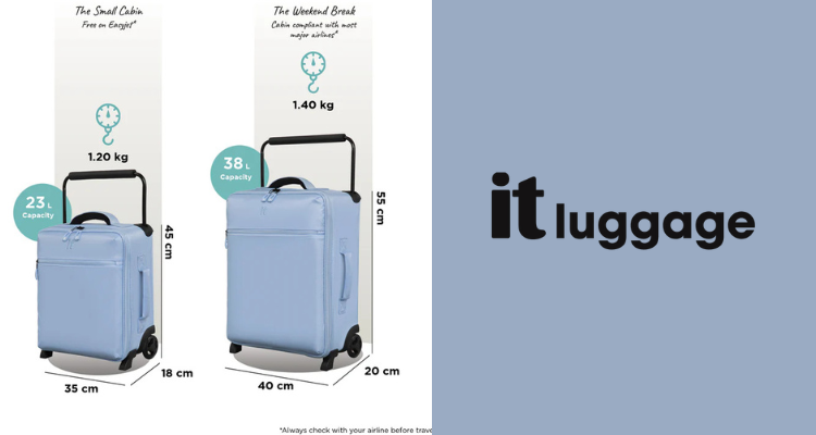 IT Luggage世界最轻登机箱8折！航空级扩容+宽把手设计✈️横扫廉航严规！£76收一大一小