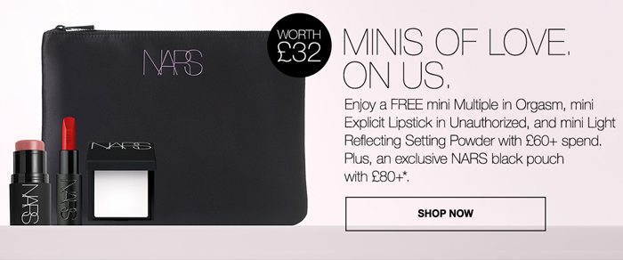 💫NARS英国官网限时6折，下单即赠4件免费好礼，粉金系列口红腮红礼盒速抢！