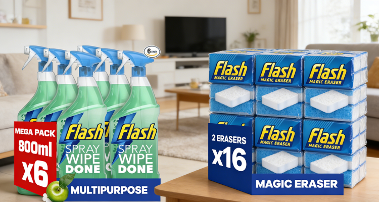 英亚Flash清洁好物低至57折💦6瓶苹果花香清洁喷雾仅£13!32块去污海绵£27收!