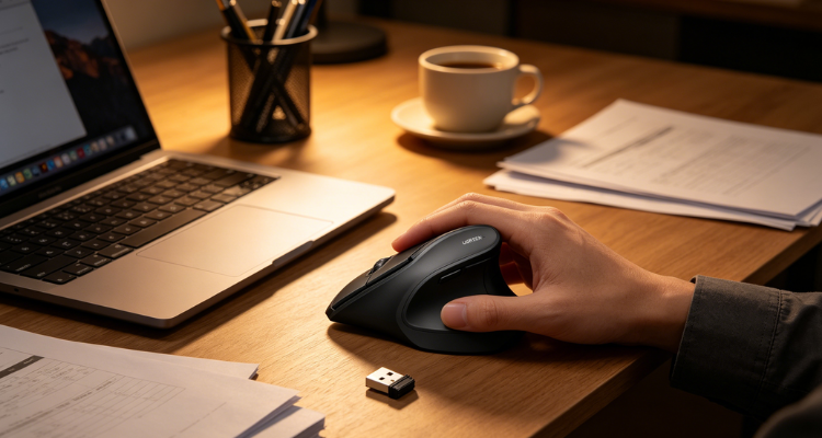 英亚绿联人体工学无线鼠标好价£12收🖱️蓝牙2.4G双模式！静音长续航办公游戏神器！