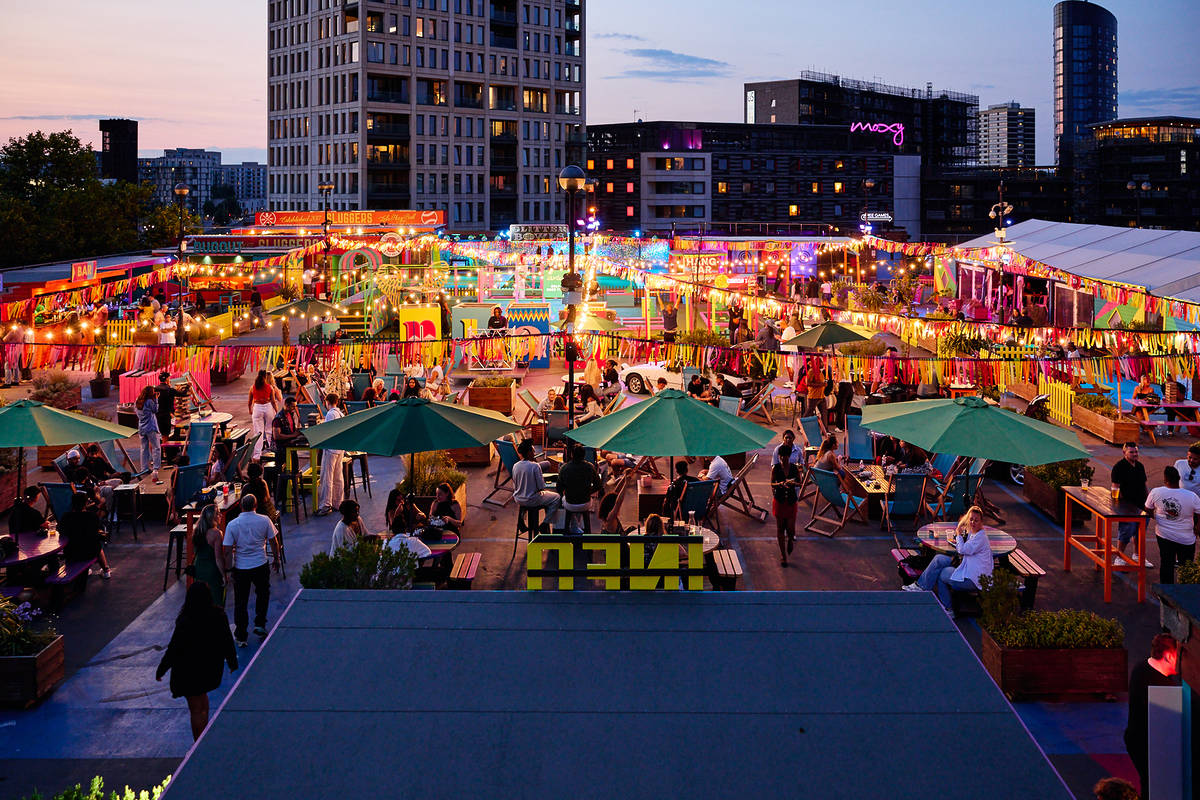 A fairground-inspired rooftop playground for adults has opened in East London – complete with an open-air cinema, street food, cocktails, crazy golf, panoramic views, and more
