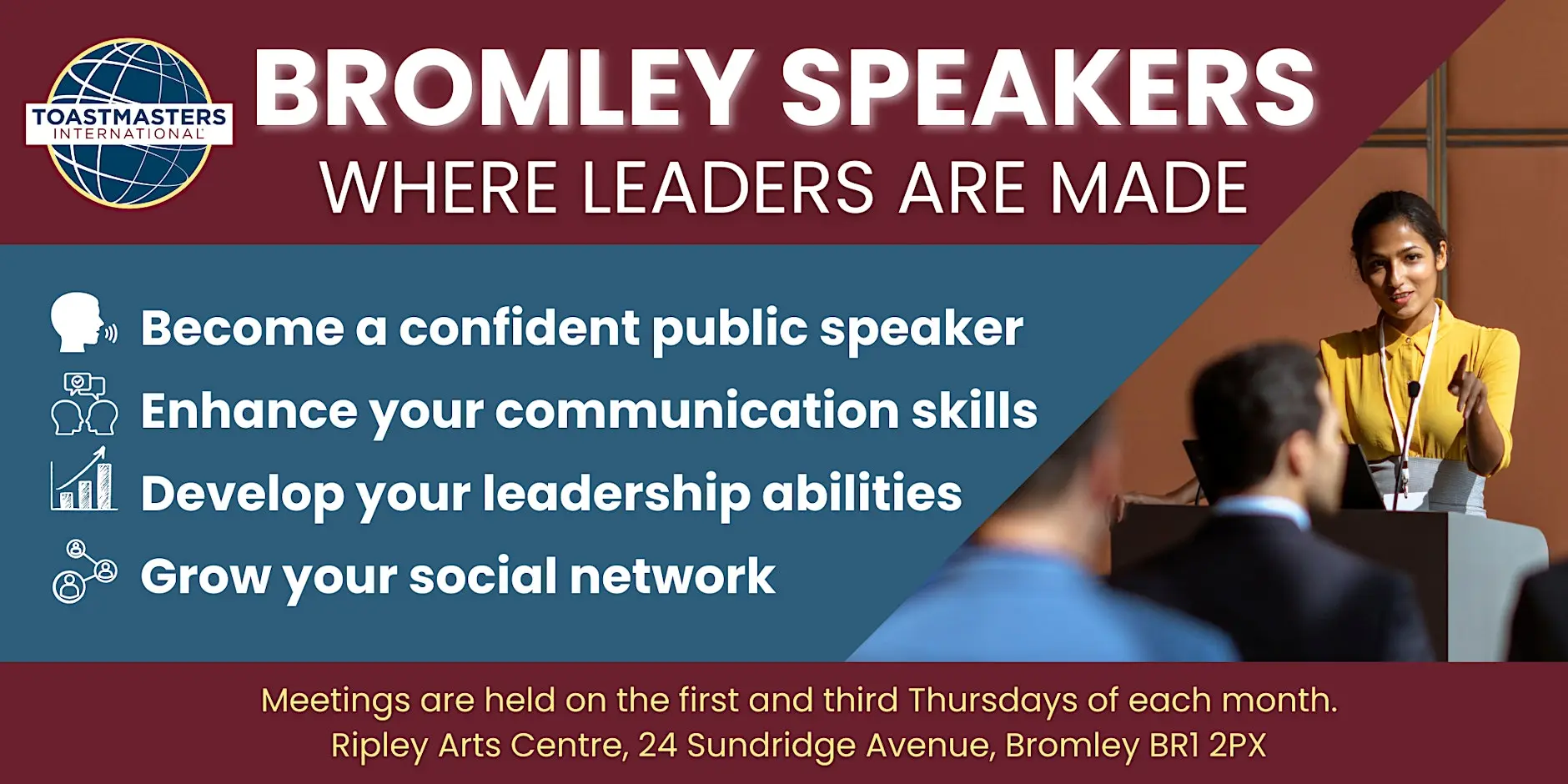 Become a Confident Public Speaker at Bromley Speakers Toastmasters | 在Bromley成为自信演说家！