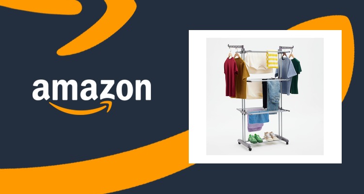 Amazon Basics 4层折叠晾衣架 6个折叠翼 高度可调 室内晾衣 仅£13.16