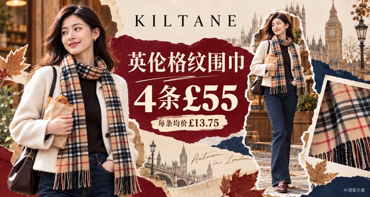 Burberry经典格纹的快乐有平替了🤎Kiltane围巾£13.75起！一围就有英伦电影感！
