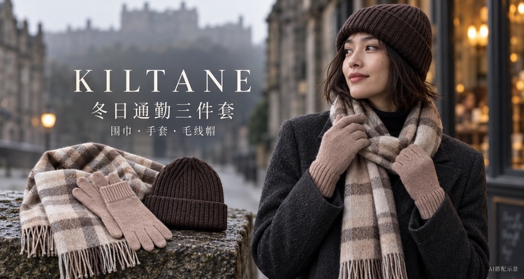 秋冬季通勤三件套：围巾+手套+毛线帽🧣100%苏格兰羊毛围巾4条£55！手套£31！