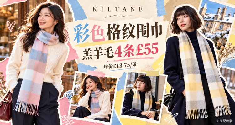 给冬天一点彩色看看🌈「Acne格纹围巾平替」就看🧣Kiltane！羊毛围巾£13.75起！