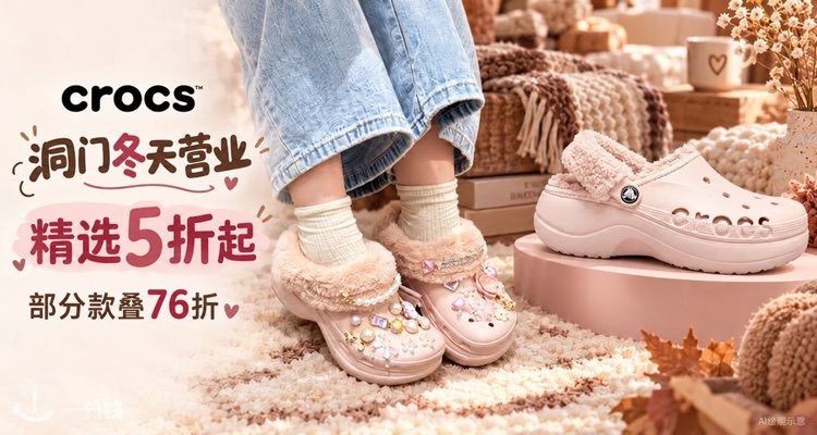 洞门冬天营业🐳Crocs官网大促5折起+叠9折+再叠85折!鲸鱼加绒洞洞鞋£36!码全!